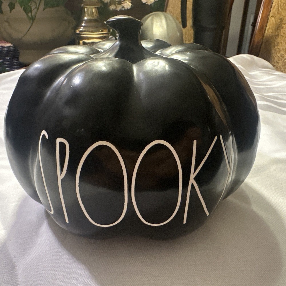 Rae Dunn Artisan Collection Large Black Spooky Pumpkin Halloween / Fall Decor 8"